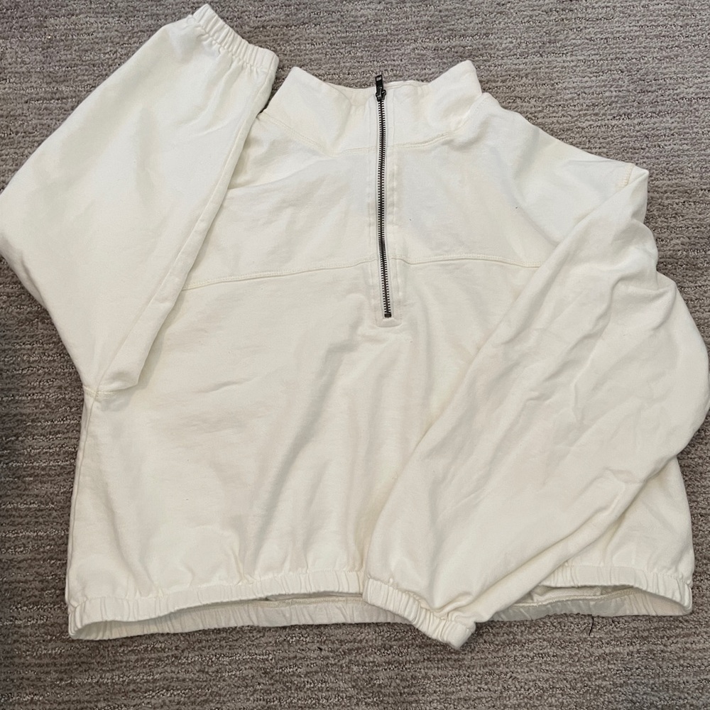 Collared Cropped White sweatshirt